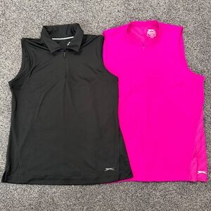 Lot of 2 Slazenger Black & Pink Sleeveless Quarter-zip Golf Polo Tops Size S